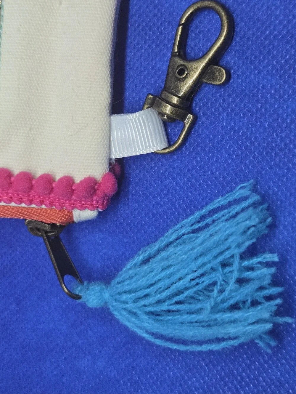 Natural Life LOVE Zip Coin Purse ID Holder Keychain Pouch Boho Tassel Pom Pom